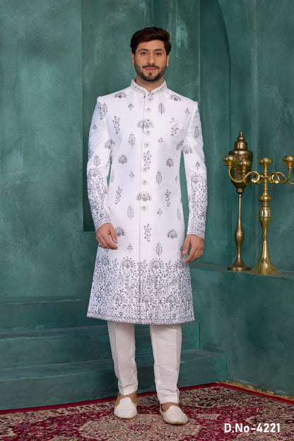 Off White Art Silk Sherwani (NMK-9032)