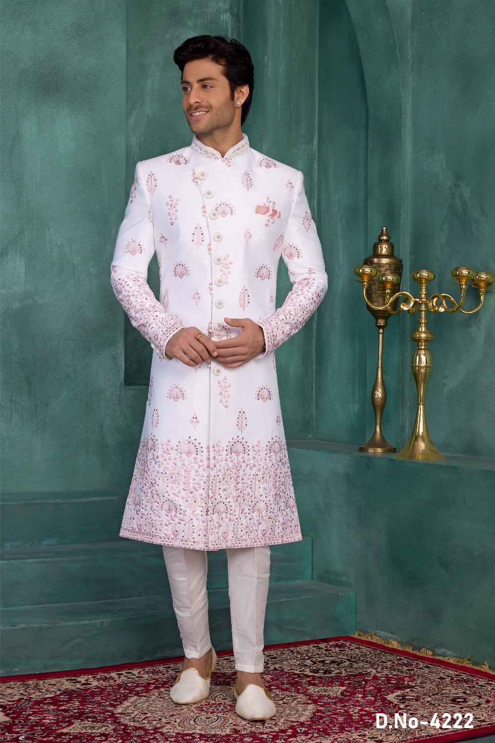 Off White Art Silk Embroidered Sherwani (NMK-9033)