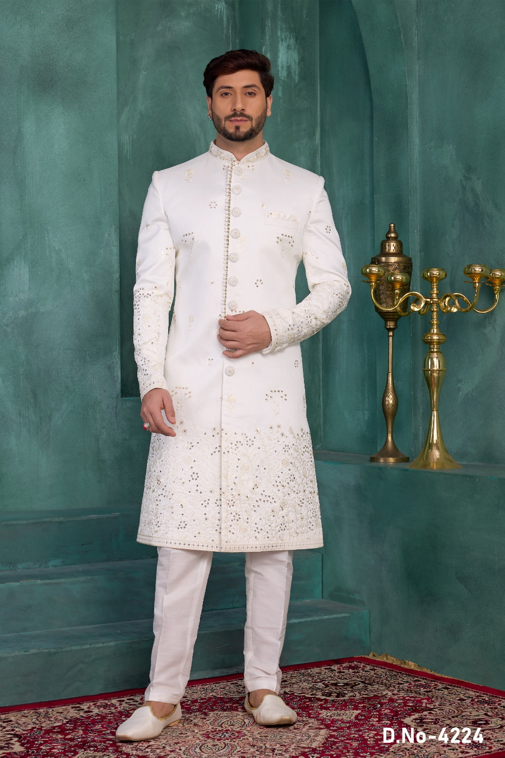Off White Art Silk Mens Sherwani (NMK-9035)