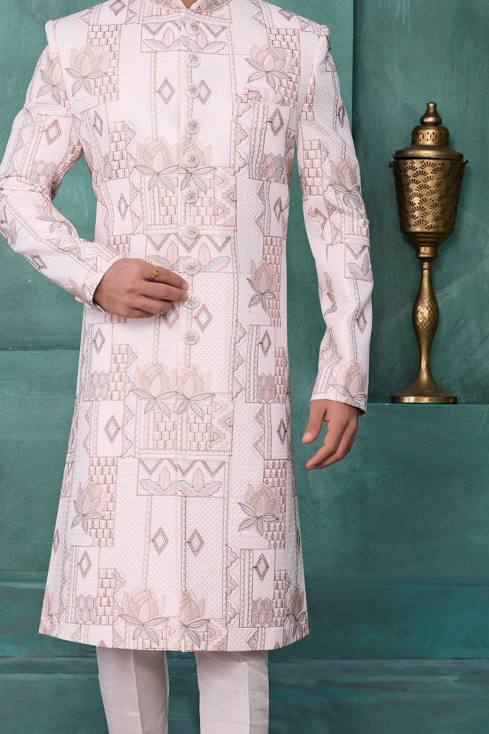 Off White Art Silk Indian Sherwani (NMK-9036)