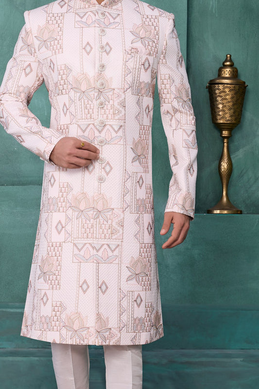 Off White Art Silk Indian Sherwani (NMK-9036)