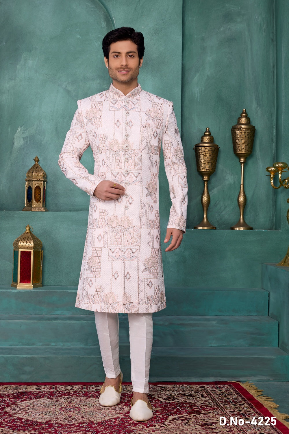 Off White Art Silk Indian Sherwani (NMK-9036)