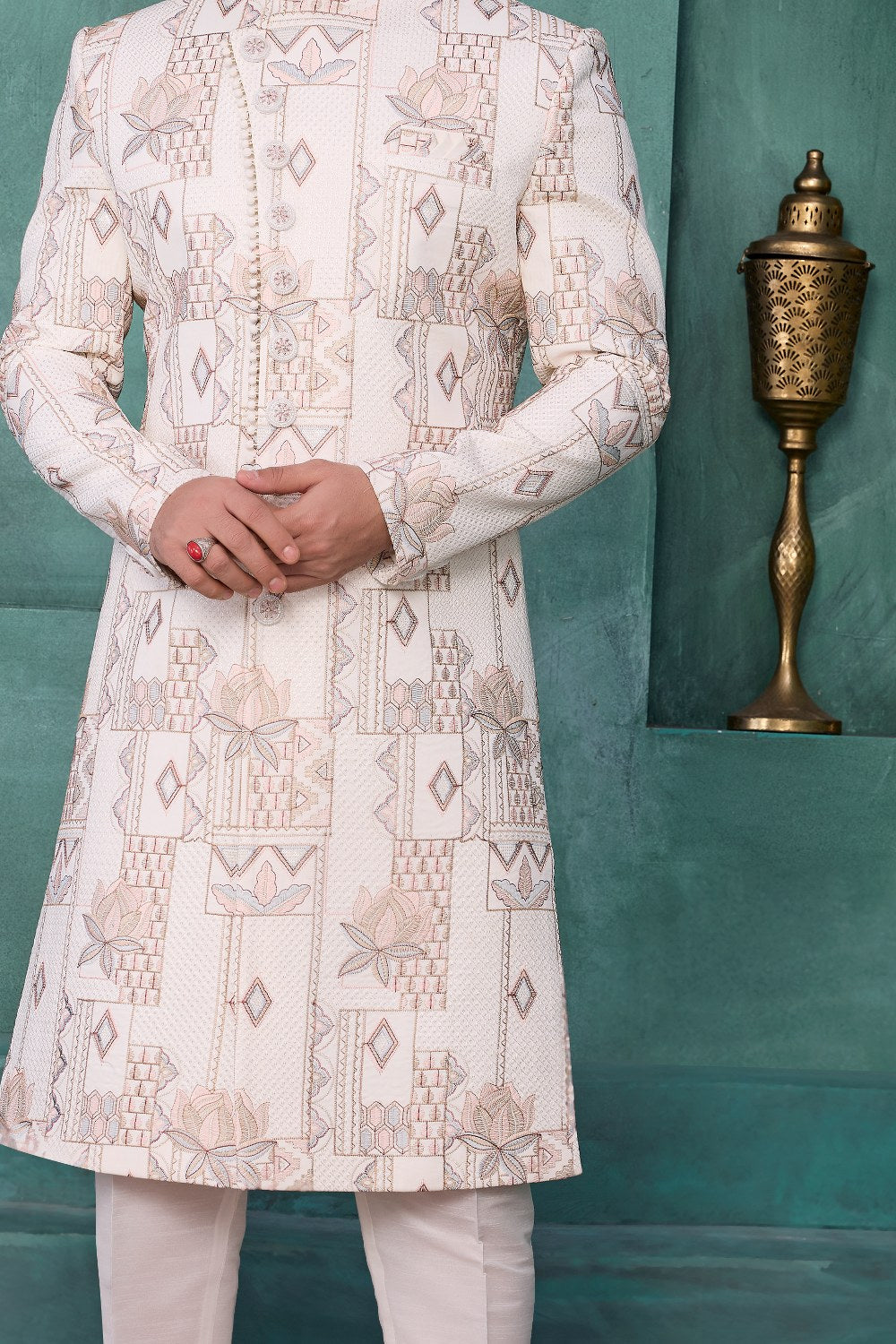 Cream Art Silk Sherwani (NMK-9037)