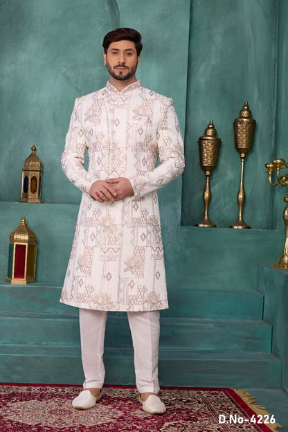 Cream Art Silk Sherwani (NMK-9037)