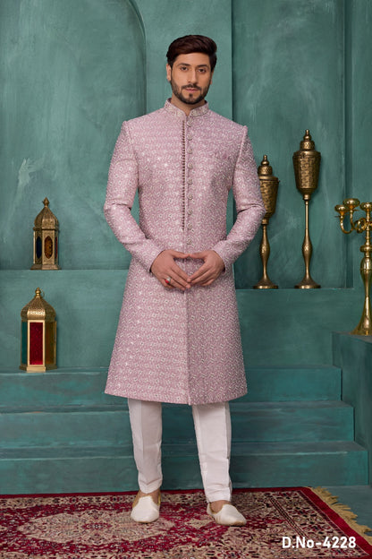 Onion Pink Art Silk Sherwani (NMK-9039)