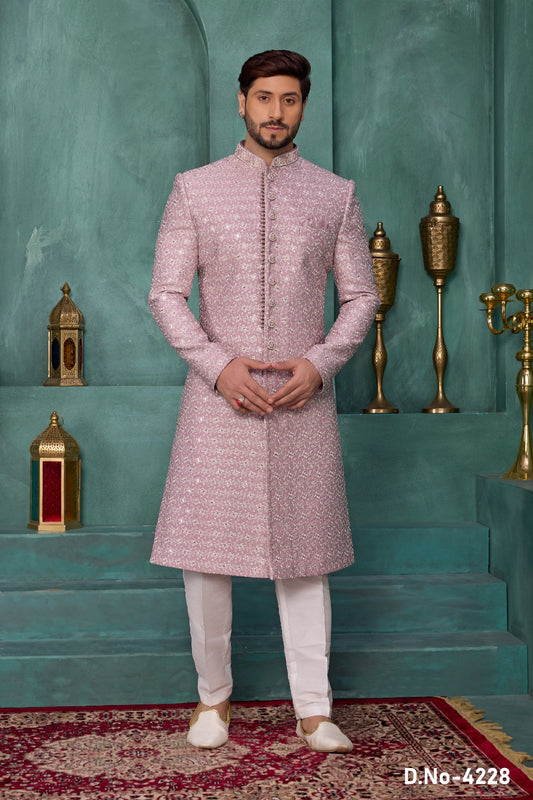 Onion Pink Art Silk Sherwani (NMK-9039)