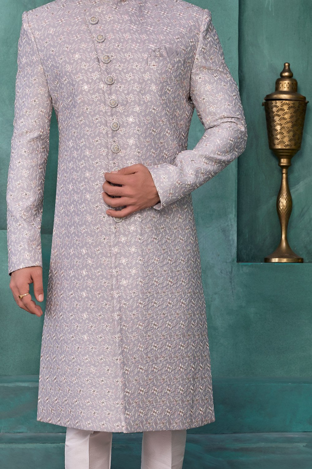 Grey Art Silk Sherwani (NMK-9040)