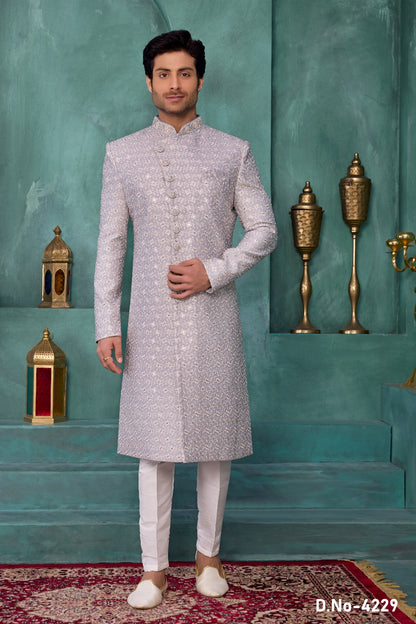 Grey Art Silk Sherwani (NMK-9040)