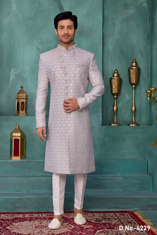 Grey Art Silk Sherwani (NMK-9040)