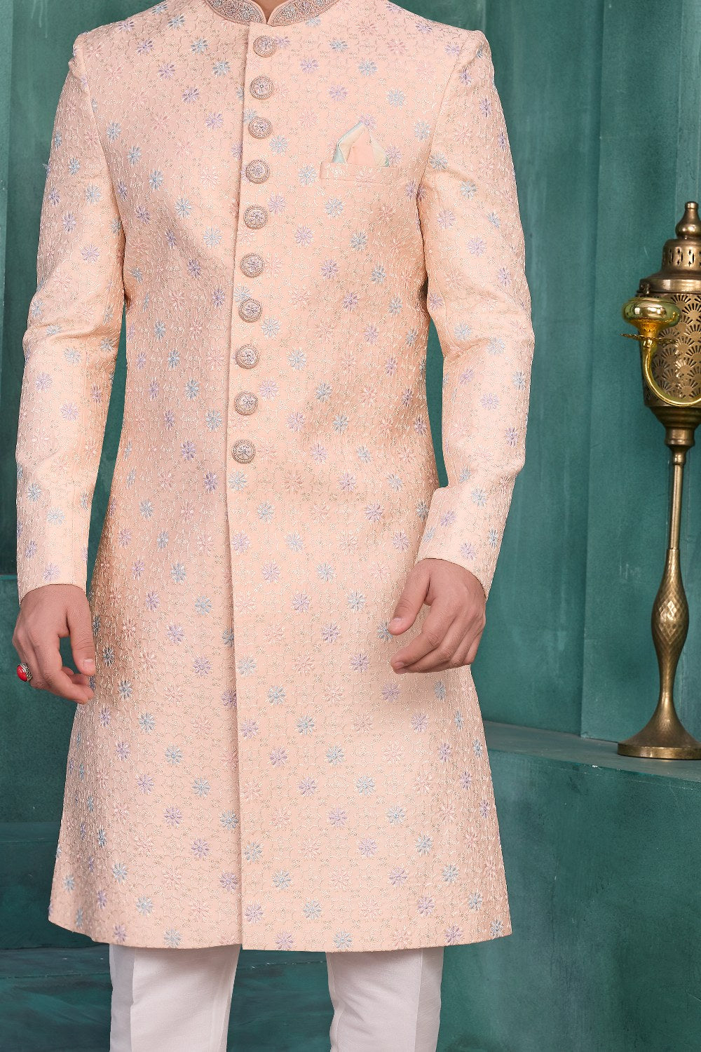 Peach Art Silk Sherwani (NMK-9041)