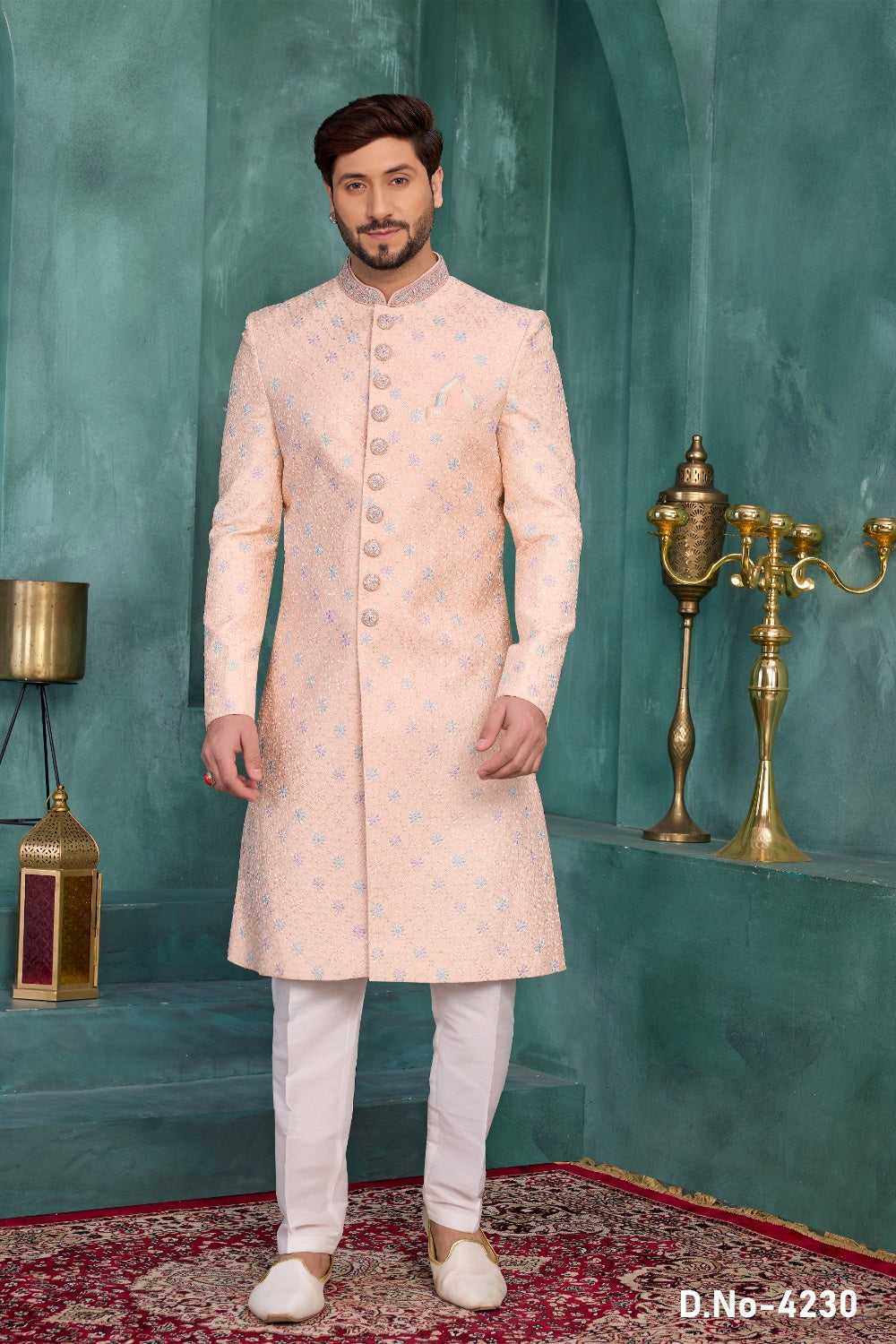 Peach Art Silk Sherwani (NMK-9041)