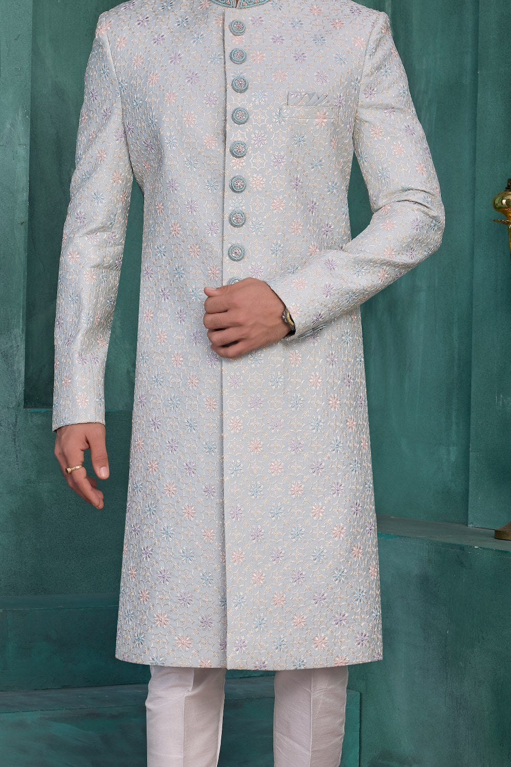 Light Blue Art Silk Sherwani (NMK-9042)