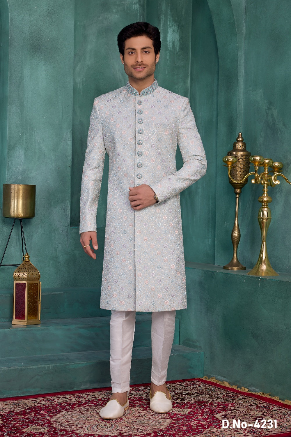 Light Blue Art Silk Sherwani (NMK-9042)