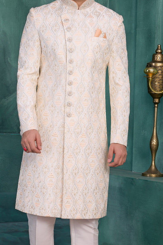 Cream Art Silk Indian Sherwani (NMK-9043)