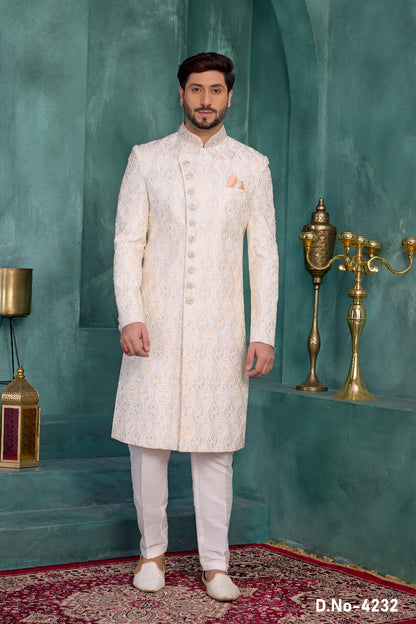 Cream Art Silk Indian Sherwani (NMK-9043)