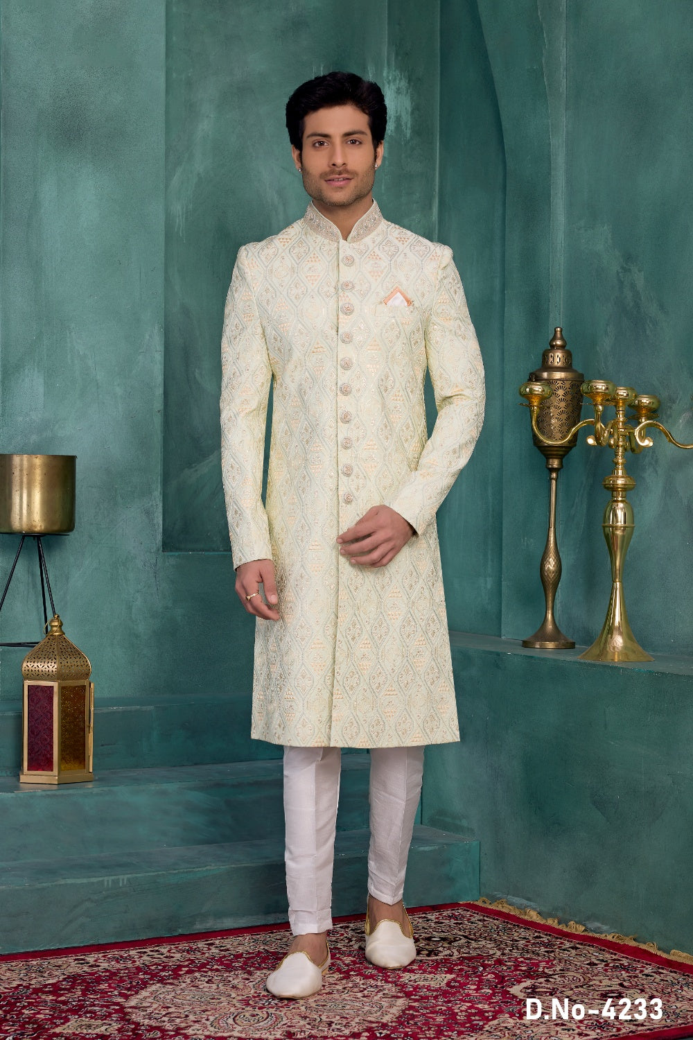 Cream Art Silk Sherwanifor Men (NMK-9044)