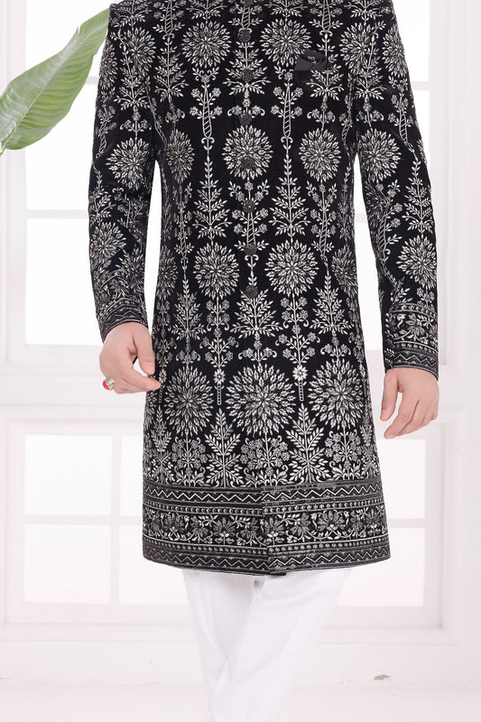 Black Velvet Sherwani (NMK-9045)