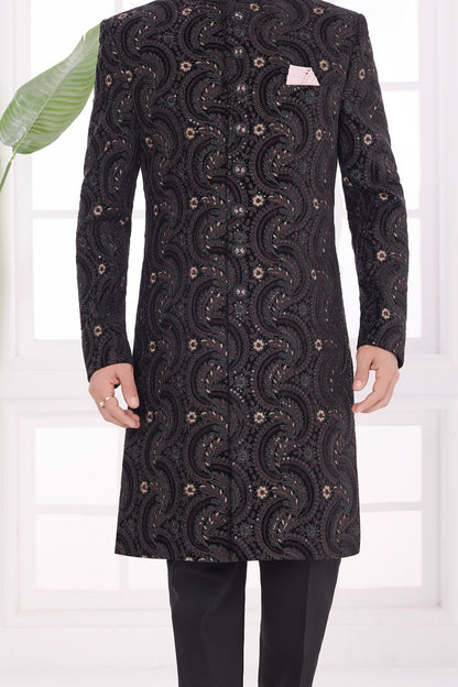 Black Art Silk Sherwani (NMK-9047)