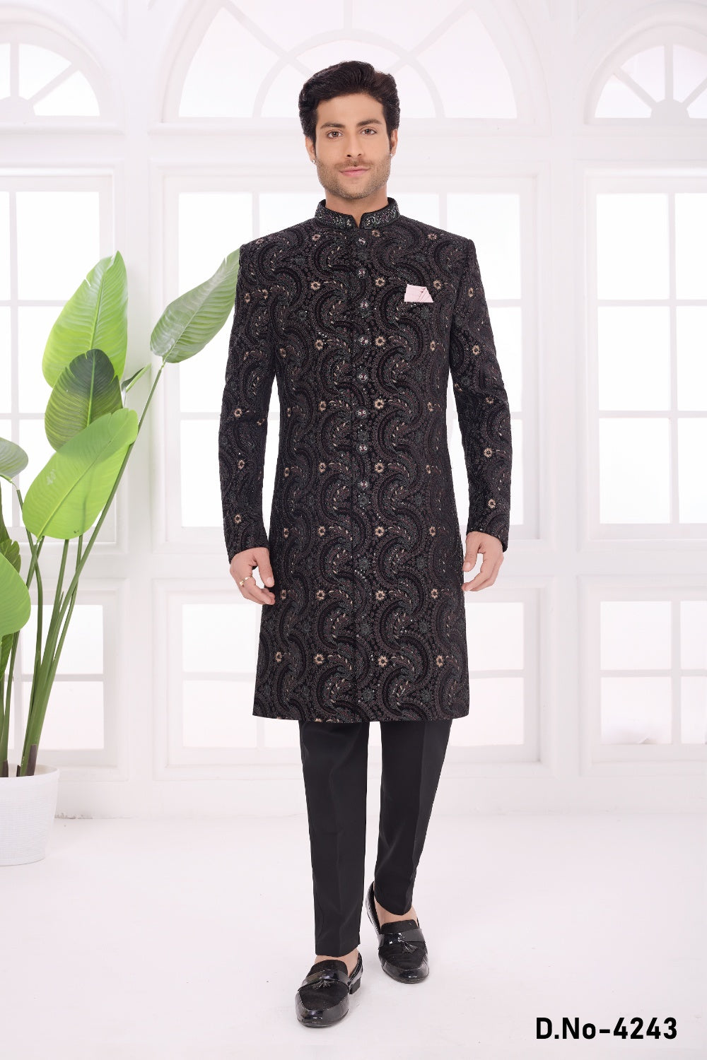 Black Art Silk Sherwani (NMK-9047)