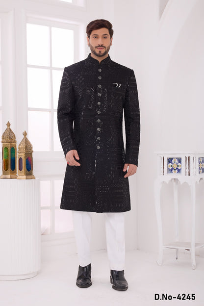 Black Art Silk Sherwani (NMK-9049)