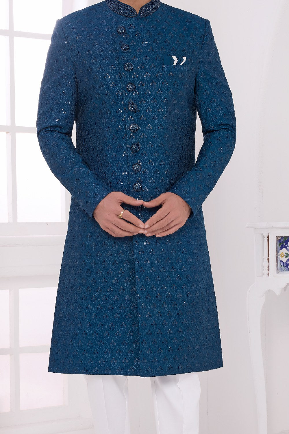 Teal Green Art Silk Sherwani (NMK-9050)