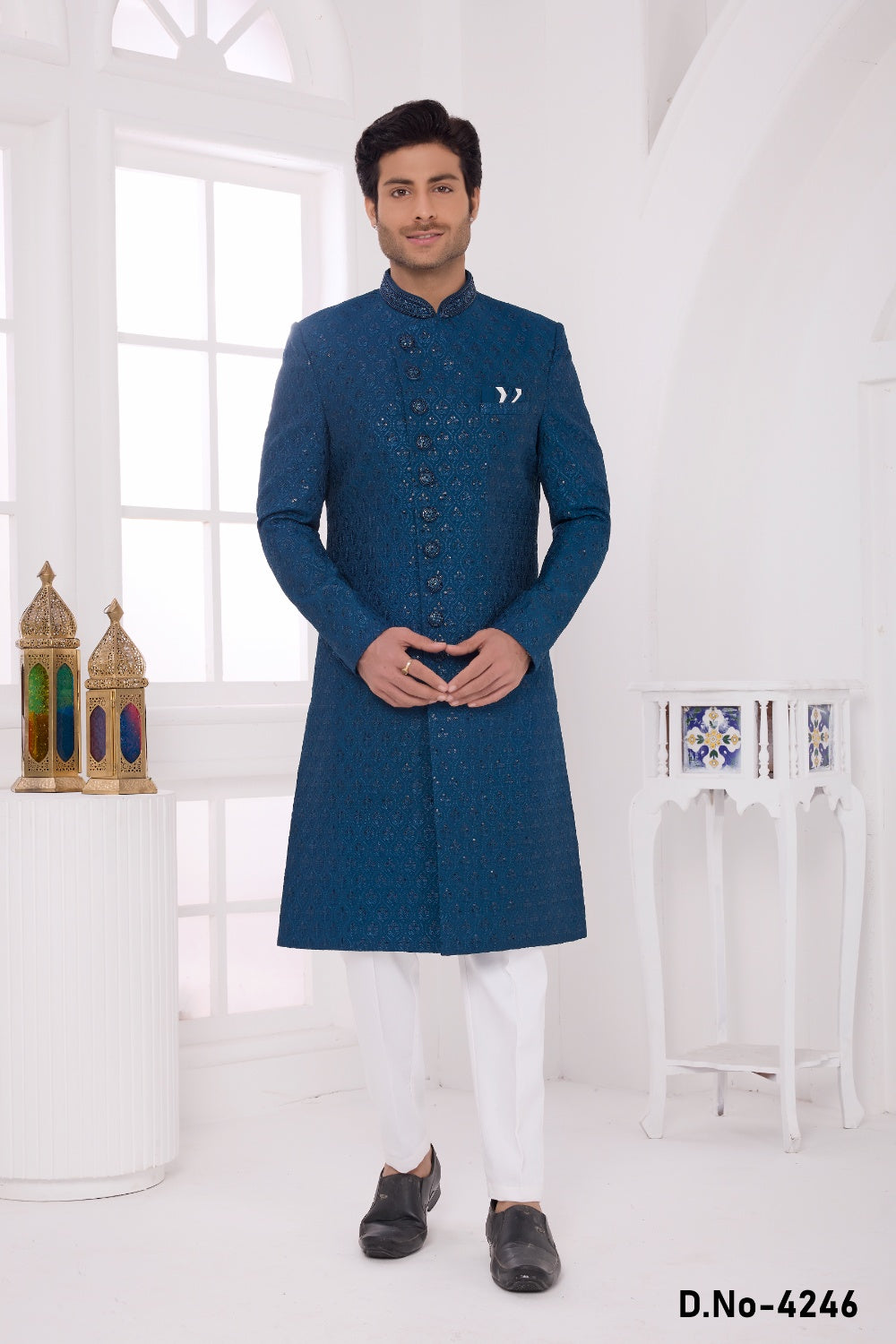 Teal Green Art Silk Sherwani (NMK-9050)