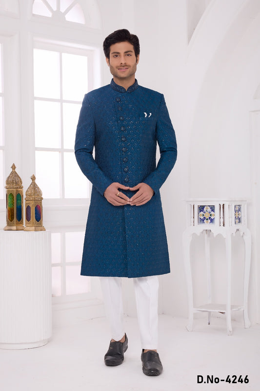 Teal Green Art Silk Sherwani (NMK-9050)