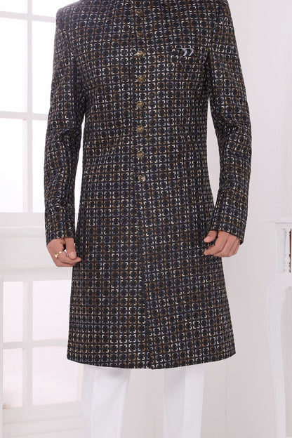 Black Art Silk Mens Sherwani (NMK-9052)