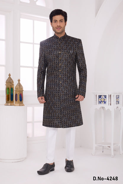 Black Art Silk Mens Sherwani (NMK-9052)