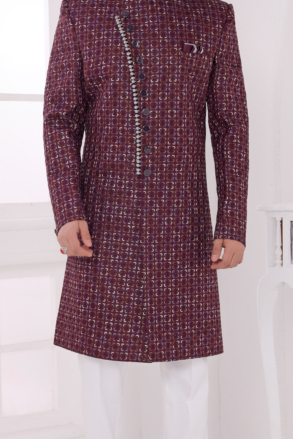 Wine Art Silk Sherwani (NMK-9053)