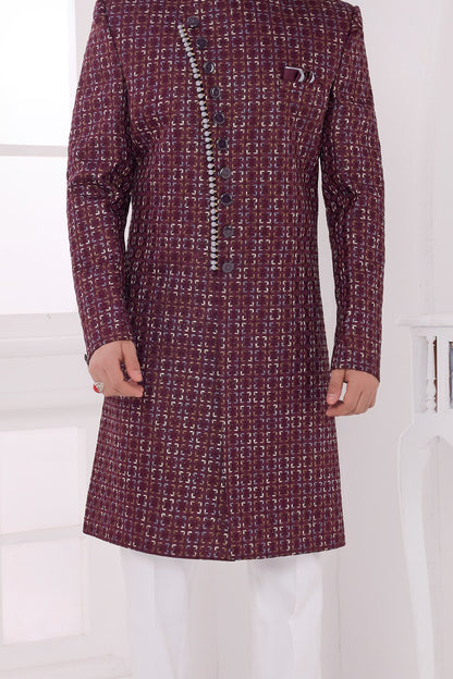 Wine Art Silk Sherwani (NMK-9053)