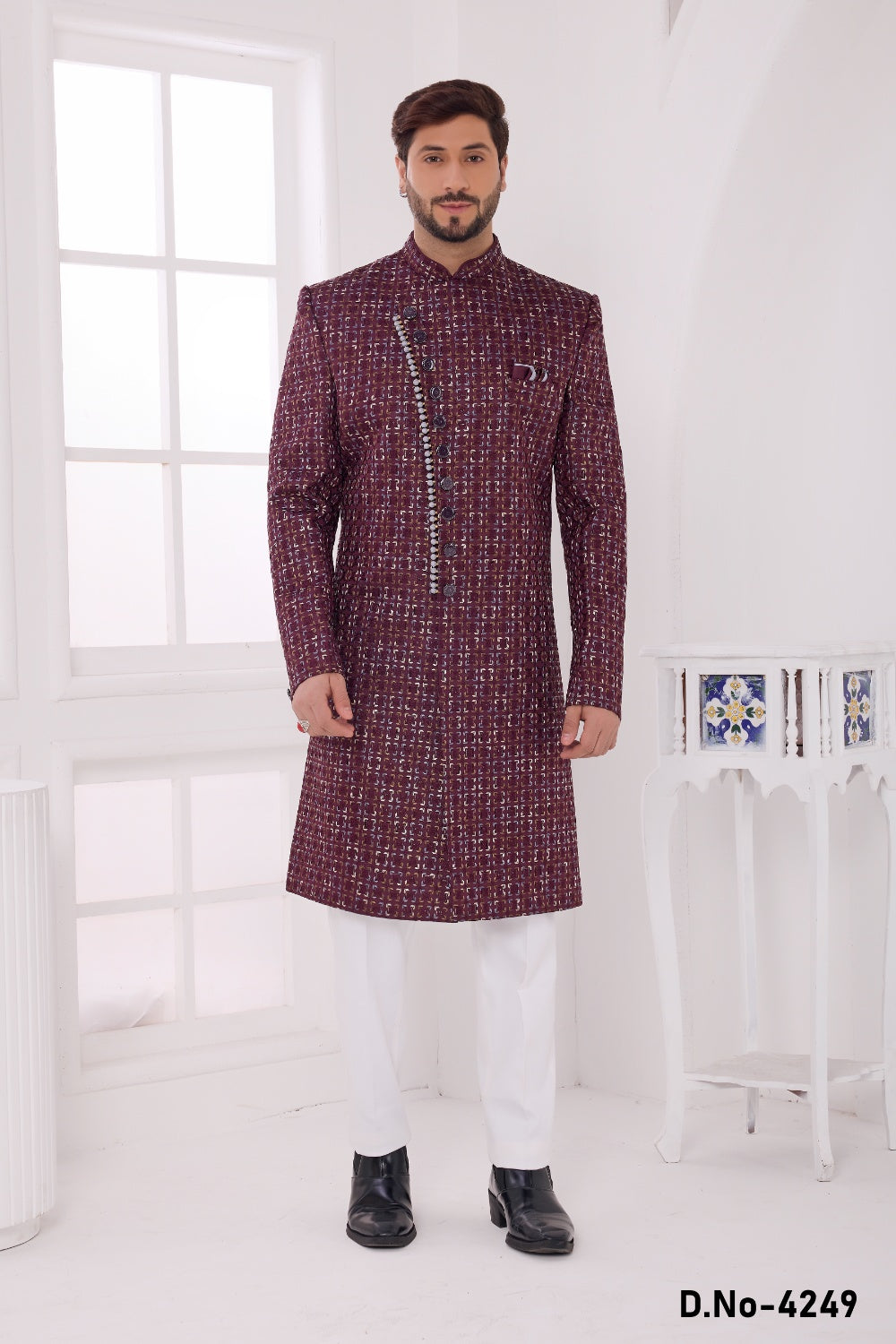 Wine Art Silk Sherwani (NMK-9053)