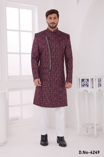 Wine Art Silk Sherwani (NMK-9053)