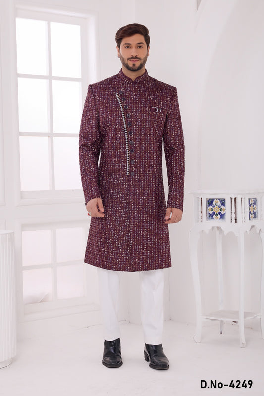 Wine Art Silk Sherwani (NMK-9053)