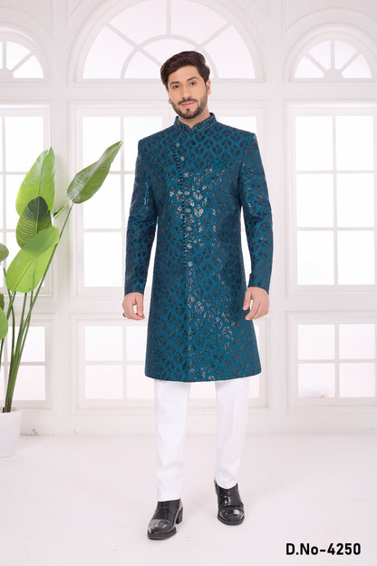 Teal Green Art Silk Mens Sherwani (NMK-9054)