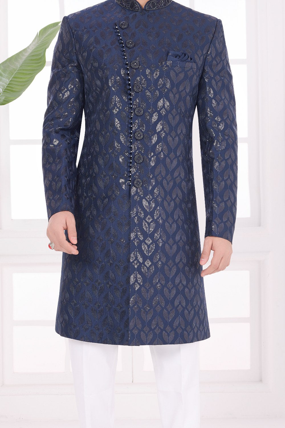 Navy Blue Art Silk Sherwani (NMK-9055)