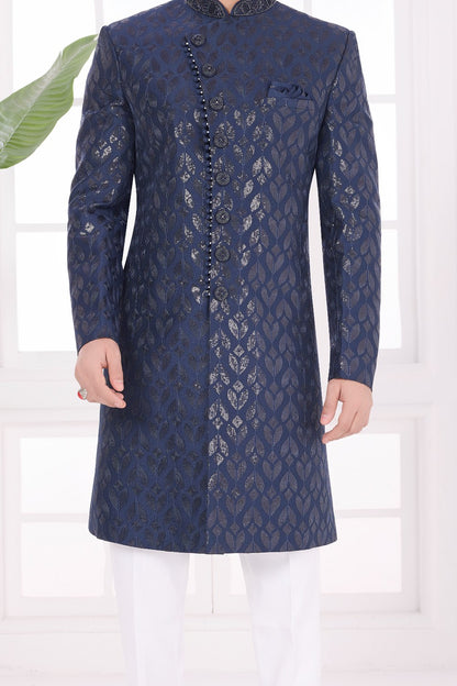 Navy Blue Art Silk Sherwani (NMK-9055)