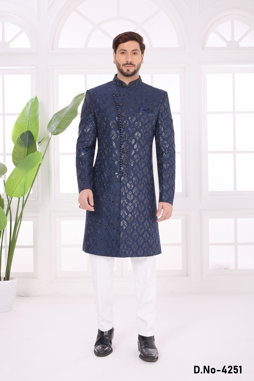 Navy Blue Art Silk Sherwani (NMK-9055)