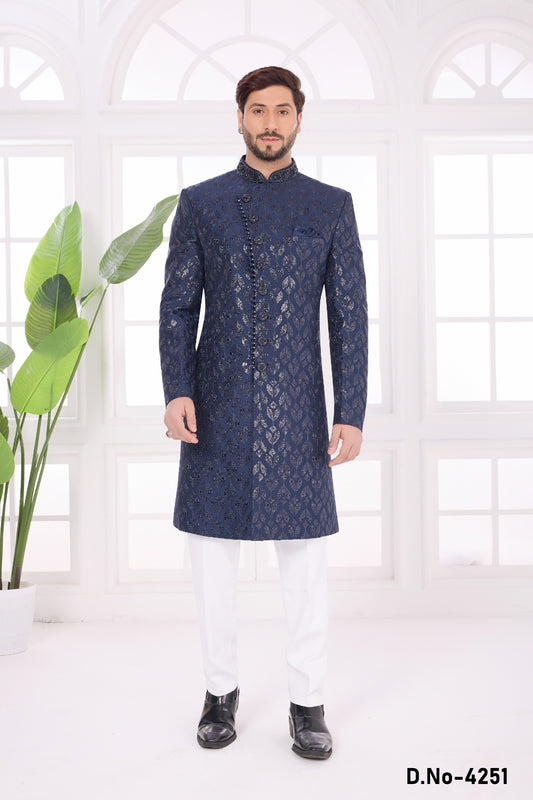 Navy Blue Art Silk Sherwani (NMK-9055)