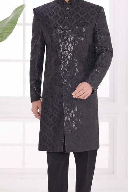 Black Art Silk Indian Sherwani (NMK-9056)