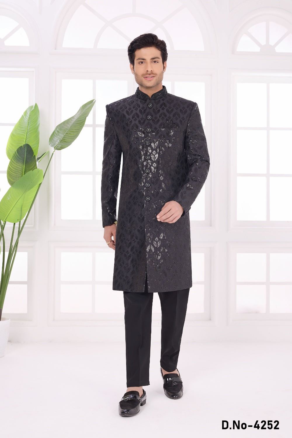 Black Art Silk Indian Sherwani (NMK-9056)
