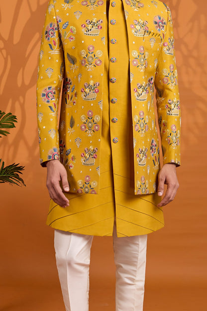 Yellow Art Silk Indo Western (NMK-9065)