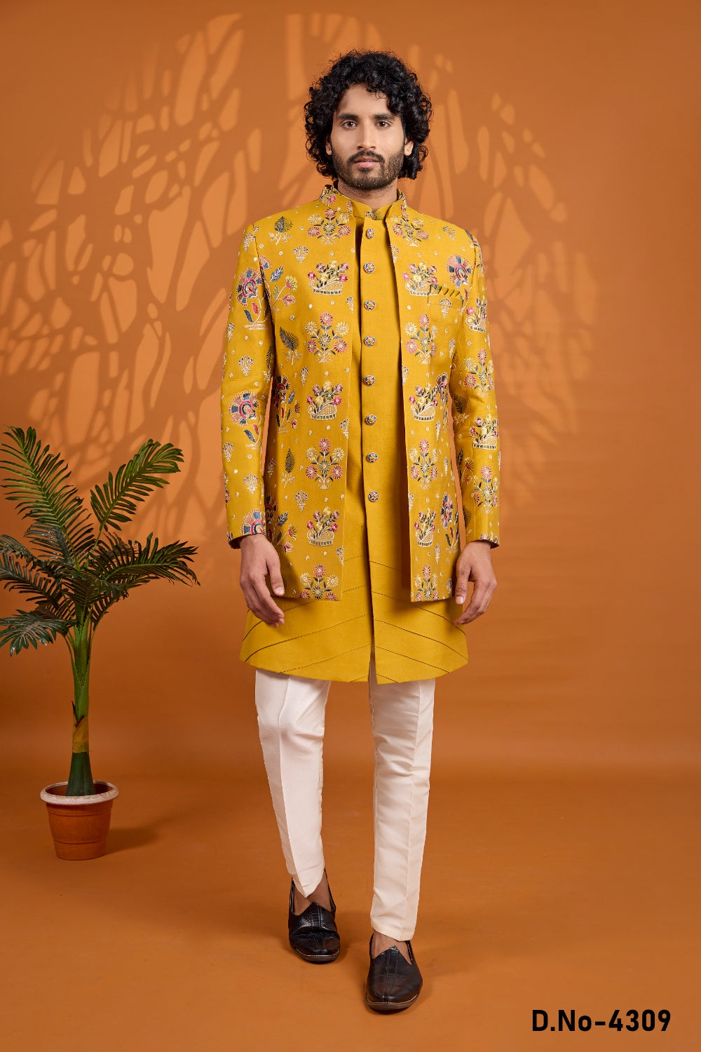 Yellow Art Silk Indo Western (NMK-9065)