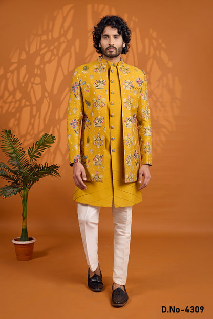 Yellow Art Silk Indo Western (NMK-9065)