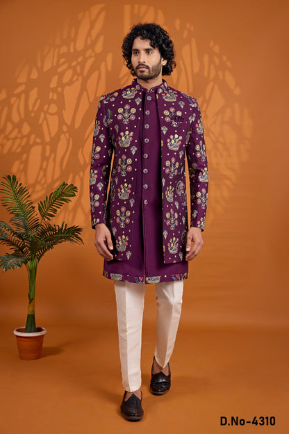 Dark Purple Art Silk Indo Western (NMK-9066)