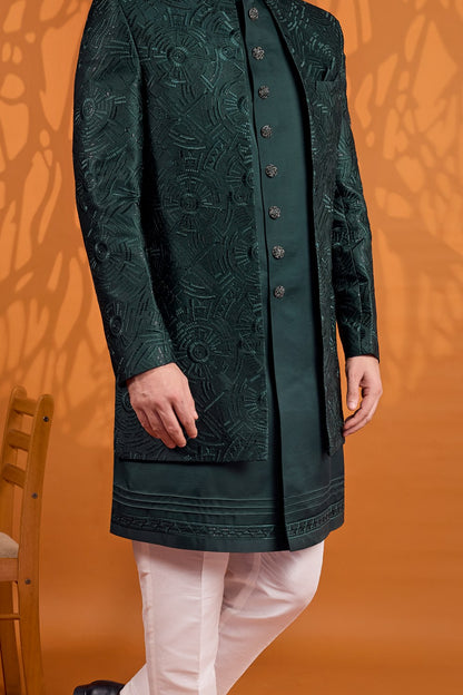 Green Art Silk Mens Indo Western (NMK-9068)