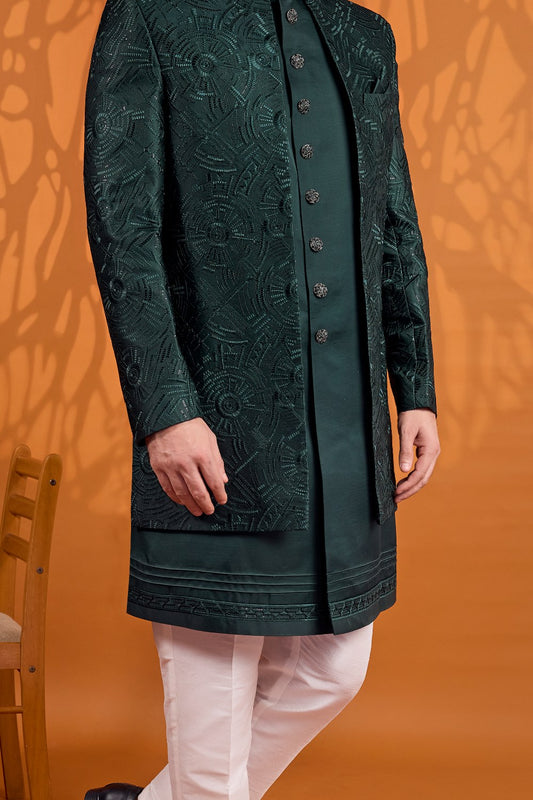 Green Art Silk Mens Indo Western (NMK-9068)