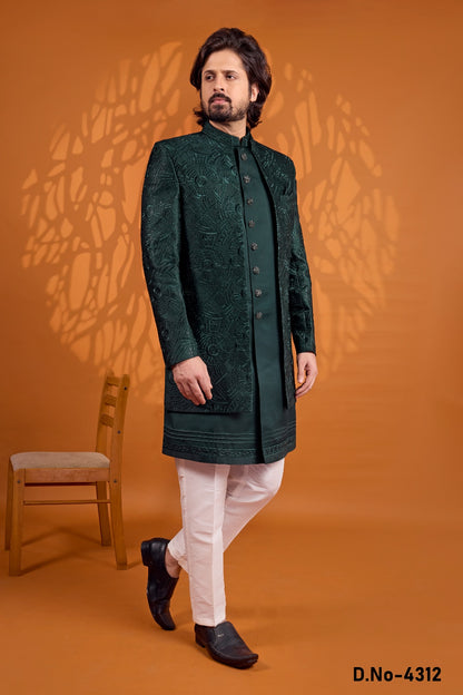 Green Art Silk Mens Indo Western (NMK-9068)