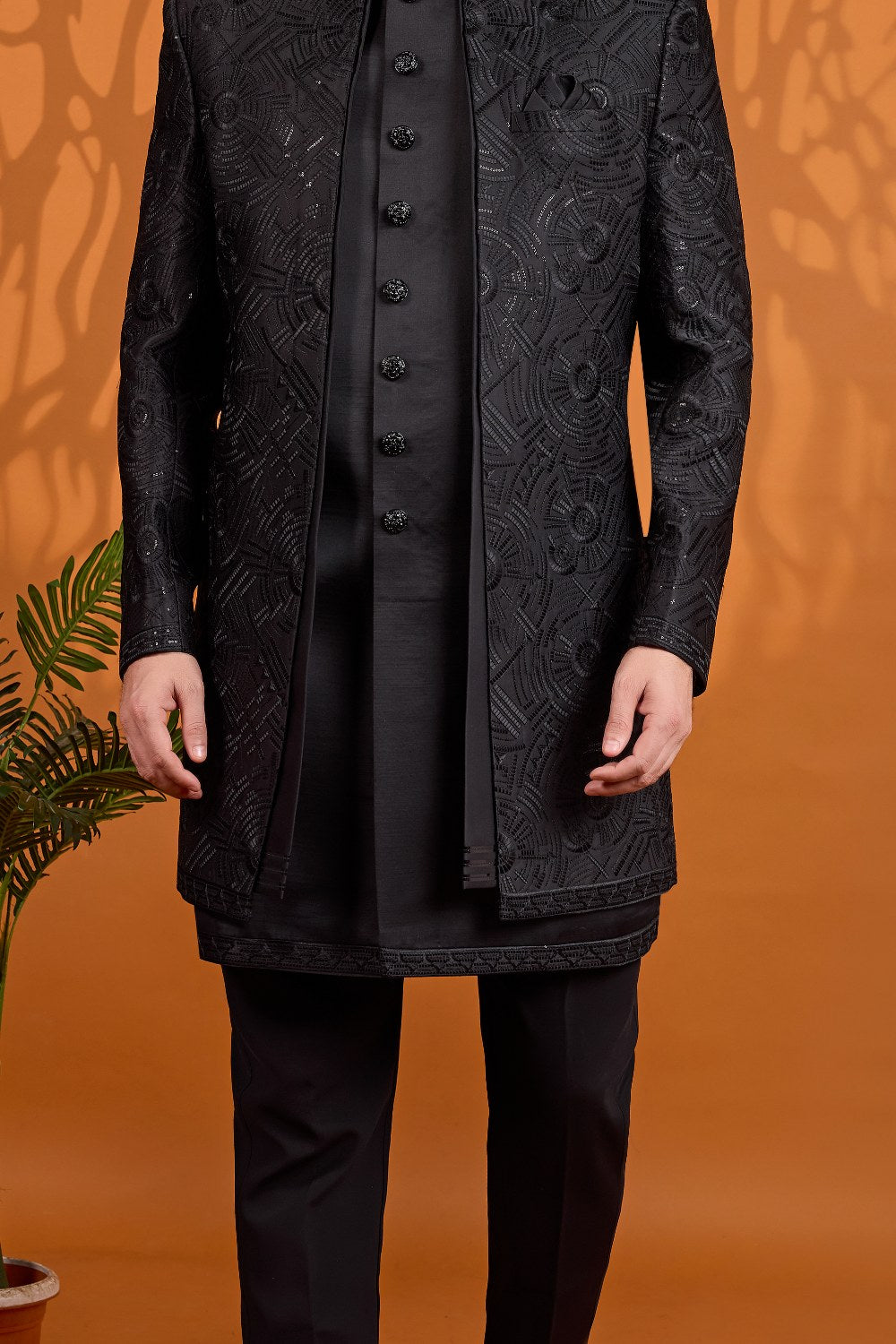 Black Art Silk Indo Western (NMK-9069)