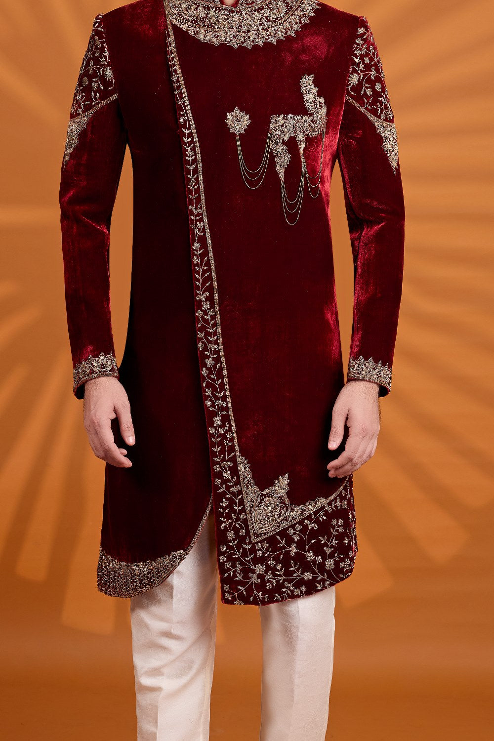Maroon Velvet Sherwani (NMK-9070)